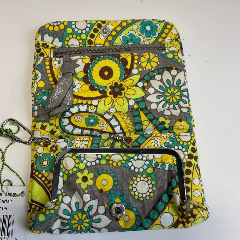 Vera Bradley One for the Money Wallet Lemon Parfait Paisley Quilted Cotton New - Picture 3 of 8